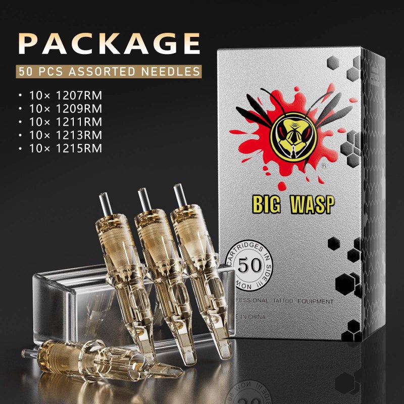 BIGWASP بيغ واسب (الجيل الثالث) 50 قطعة من إبر الوشم القابلة للتصرف المتنوعة المنحنية ماجنوم مختلطة 7RM 9RM 11RM 13RM 15RM (#12 معيار RM) - Image 2